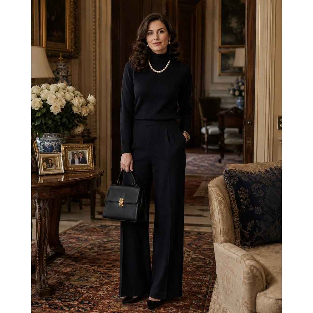 St. John Santana Knit Pleated Wide‎ Leg Trouser Pant Black 6